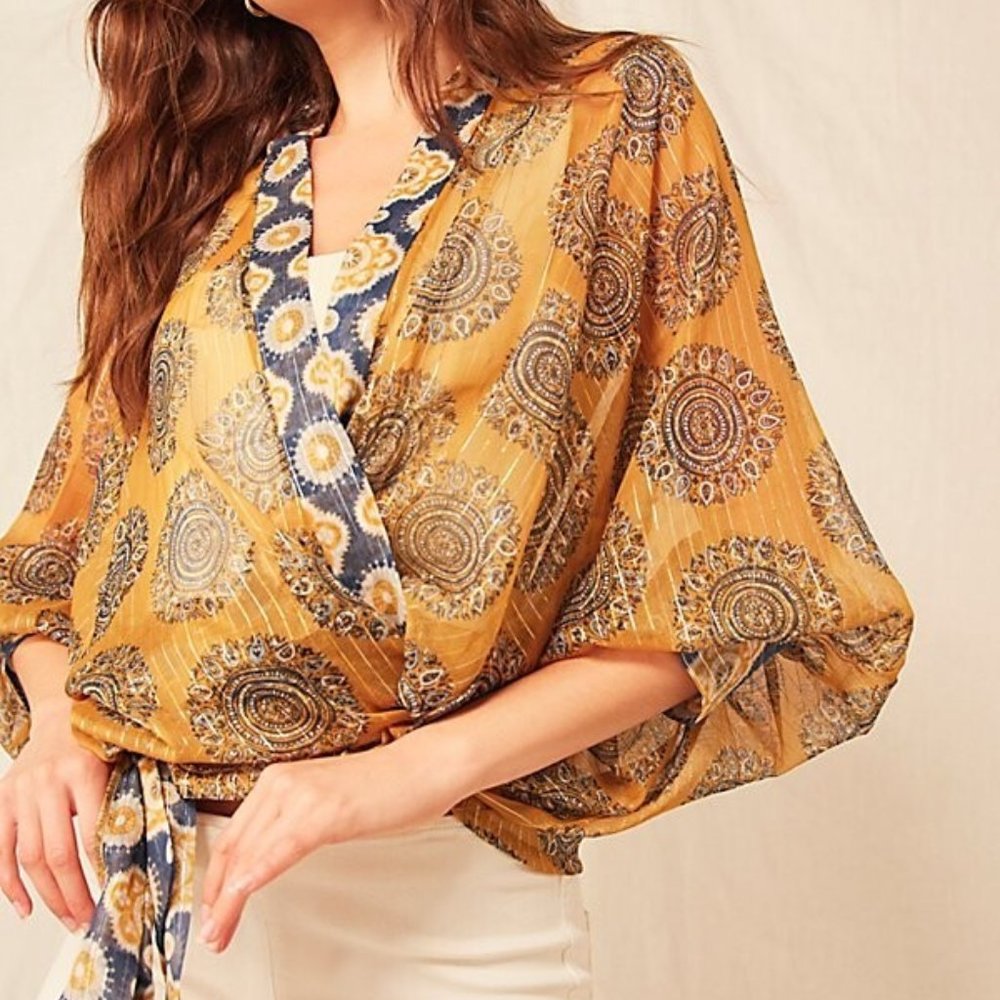 Free People Kantha Shimmer Tie Front Kimono